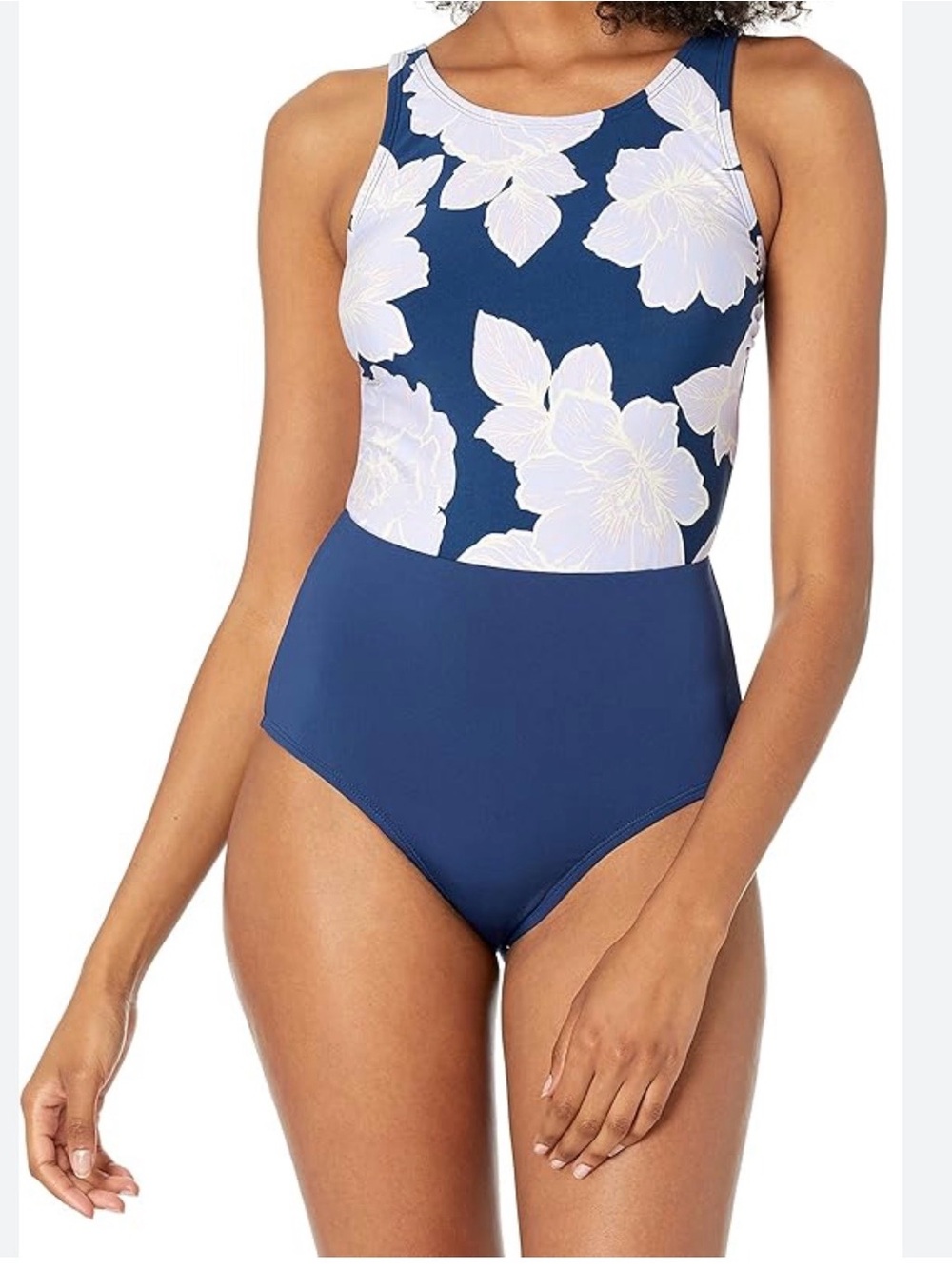 Catalina NWT One Piece Bathing Suit Size Small. Navy w Lavender Florals w/o pads